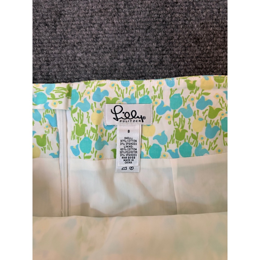 Lilly Pulitzer Floral Tulip Mini Skirt Blue Green Yellow Bow Accent Size 8 - Picture 2 of 6